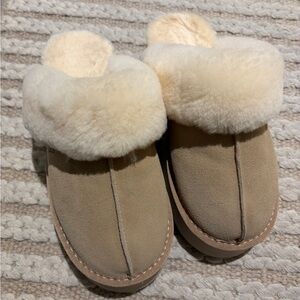 UGG Tan and Cream Shearling Slippers